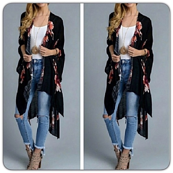 Boho Lightweight Floral Kimono Wrap Coverup - Picture 2 of 8